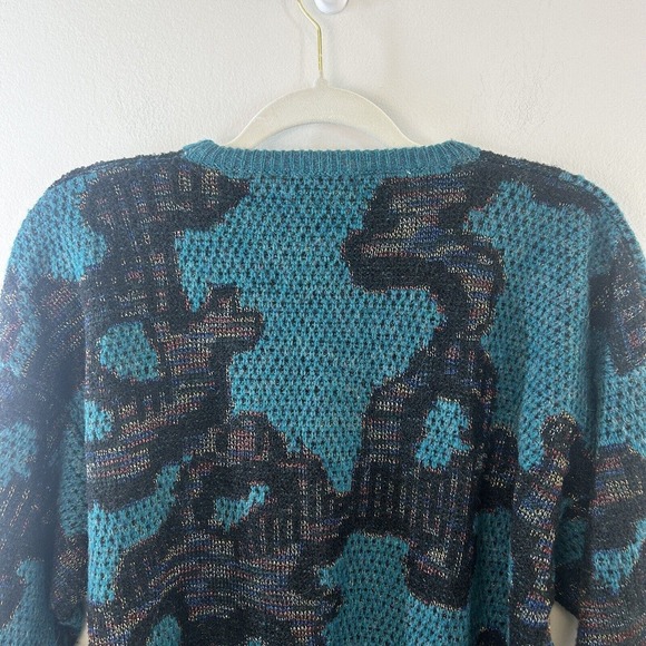 Vintage Bugatchi Sweater Mens M Crew Neck Pullover 90s‎ 80s All Over Print Teal - Picture 4 of 12